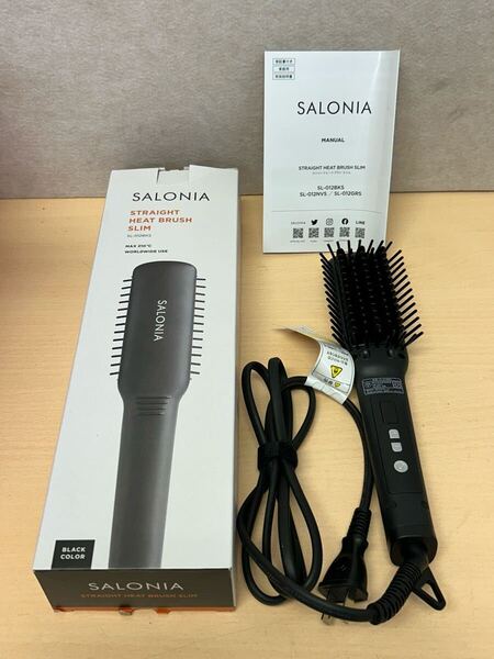 y040819a SALONIA サロニア ストレートヒートブラシ スリム ブラック MAX210℃ 50W セラミックコーディング マイナスイオン SL-012BKS