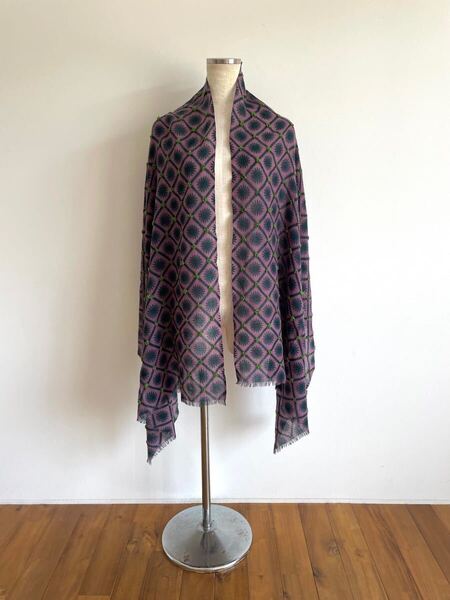 シビラ/Sybilla/スカーフ/ショール/マフラー/パープル×ネイビー×ライトグリーン/ウール/インド製/美品良品