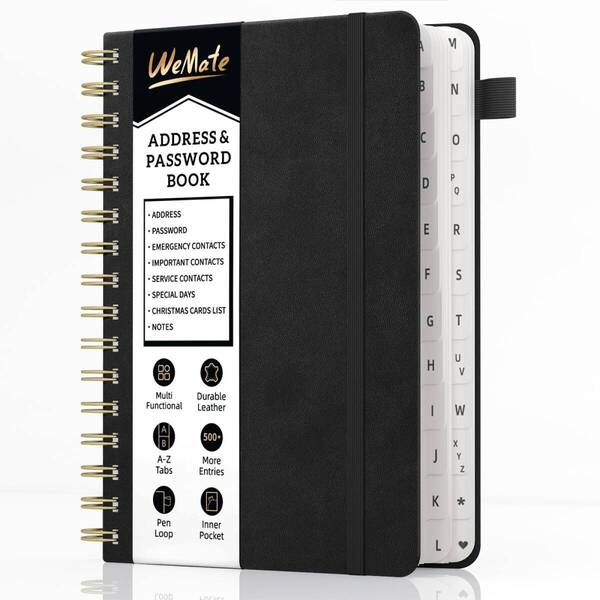 【特価商品】リングアドレス帳 電話帳 住所録 アルファベットタブ WEMATE レザー パスワードブック アドレスオーガナイザー