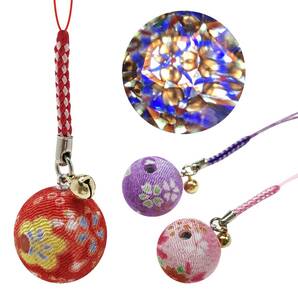 【人気商品】和風小物 和小物 桜 和装 和柄 日本製 がま口 縮緬 ちりめん 財布 根付 チャーム 万華鏡 3個セット (赤、ピン