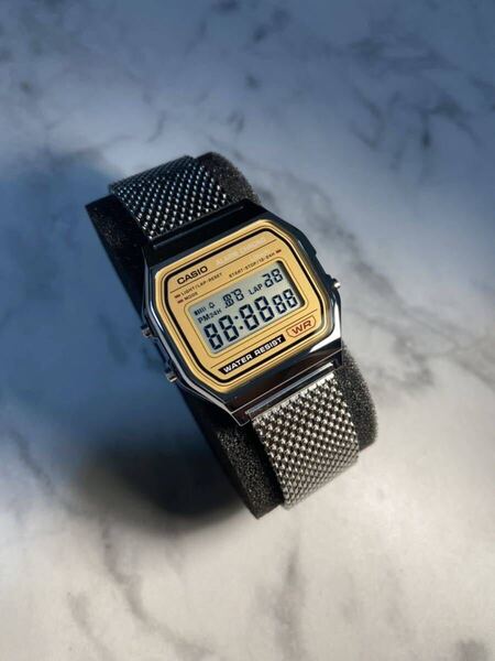 ★新品★ カスタム!【送料無料】CASIO A158WE GOLDパネル ヘリテージスタイル チープカシオ カスタム タイメックス ALBA 好きにもオススメ