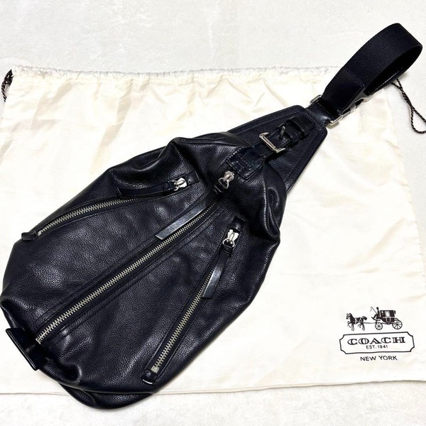 COACH コーチ トンプソン ボディバッグ 斜め掛け 黒 レザー シボ革 70360 シボレザー かばん メンズ 通勤 通学