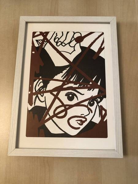 kj ★額装品★ 江口寿史 美人画 美少女 貴重イラスト A4サイズ額入り ポスター風デザイン 水 漫画 昭和レトロ 口紅 落書き