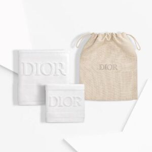 正規品 未開封 新品 DIOR ディオール ポーチ タオル ロゴマーク 限定品 フェイスタオル ハンドタオル ホワイト巾着 小物入れ 激レア超希少