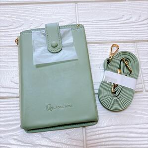 【訳あり】 スマホショルダーポーチ モスグリーン キャッシュレス バッグ ショルダーバッグ ミニバッグ フェイクレザー