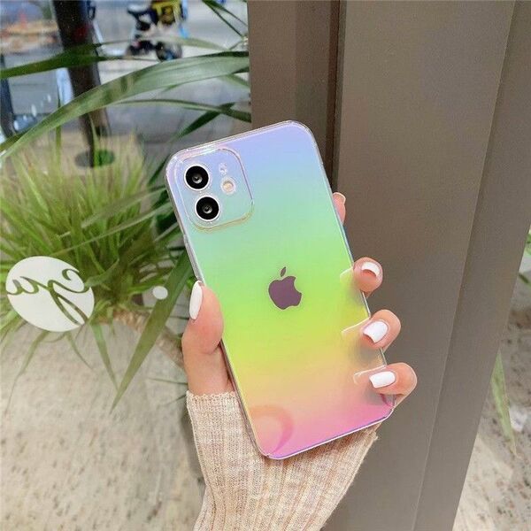 iPhone12mini ケース オーロラ クリア レインボー 虹 ホログラム スマホケース ハードケース 透け感 iphone