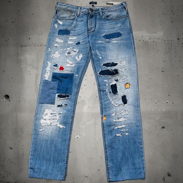 ARMANI JEANS/アルマーニジーンズ デニムパンツ ダメージ加工 クラッシュ加工 パッチワーク