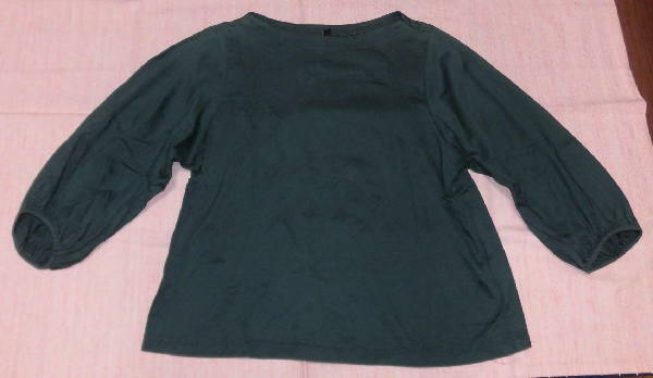 中古 UNIQLO マーセライズコットンボリュームスリーブT(7分袖)M ダークグリーン