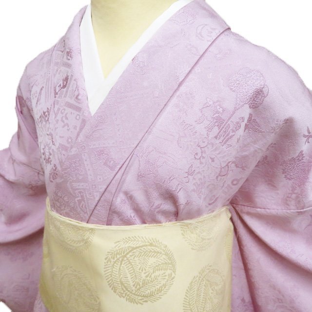 Y★2115★ 色無地 正絹 袷 着物 半色 ソフトパープル 縫い紋 Prices down2）正絹 小紋 反物 着物「赤紫 短冊」日本製 丹後