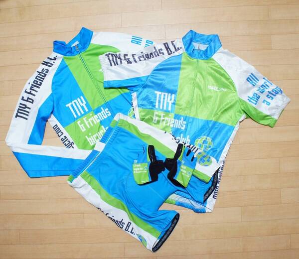 †サイクルジャージ4点セットL~XL◆ 長袖ジャージ+半袖ジャージ+サイクルパンツ+手袋†