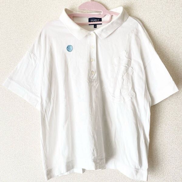 パーリーゲイツ レディース ポロシャツ 白 0★PEARLY GATES ゴルフウェア 半袖 Tシャツ ゴルファー スマイルマーク LESS WORK MORE GOLF