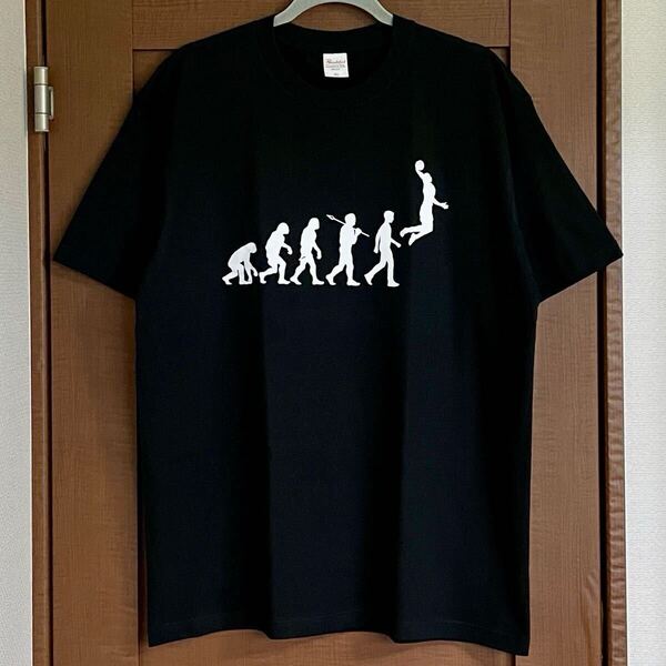 Tシャツ Mサイズ バスケ メンズ レディース ティシャツ バスケットボール おもしろ 進化論 黒 ブラック 半袖