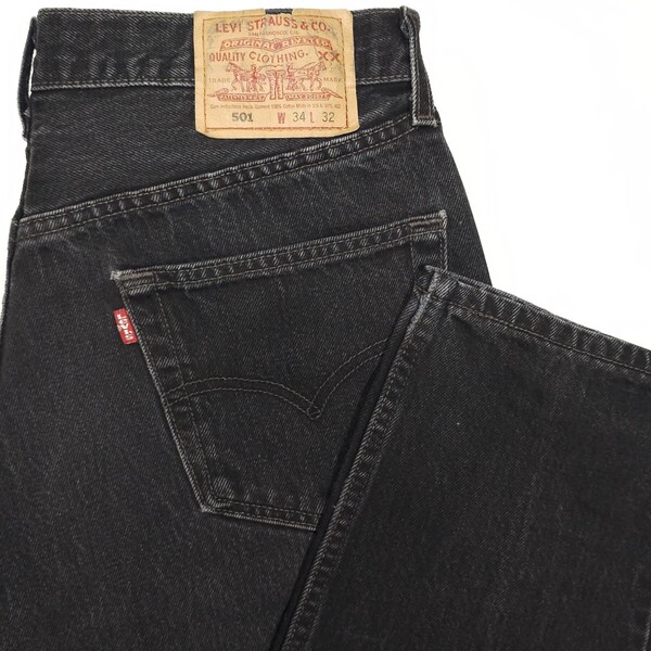 USA製Levi'sリーバイス501ブラックジーンズ後染めサルファ染めヴィンテージ黒ジーパン デニムパンツ ビンテージ スモールeアメリカ製