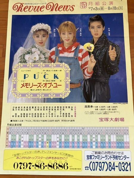 宝塚 月組 涼風真世 麻乃佳世 天海祐希 PUCK/メモリーズオブユー チラシ フライヤー