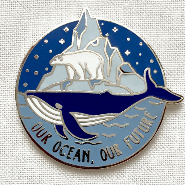 【難あり】クジラと白クマ Our Ocean, Our Future 鯨 白熊 氷山 北極◆ピンバッジ ピンズ バッチ ブローチ◆海 自然 エコ SDGs