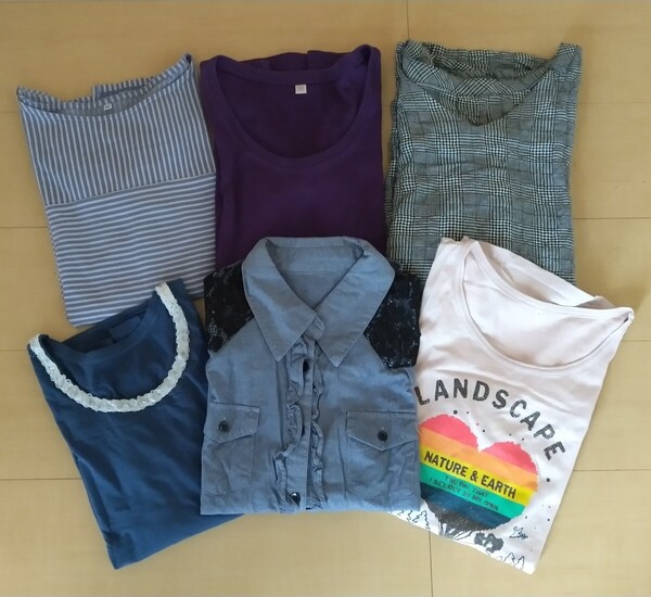 レディース トップス カットソー 長袖Tシャツ 七分袖 長袖シャツ 丸首 春 M まとめて