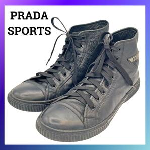 プラダスポーツ PRADA 4T3306 レザー 9 スニーカー ハイカット 黒 ブラック 革