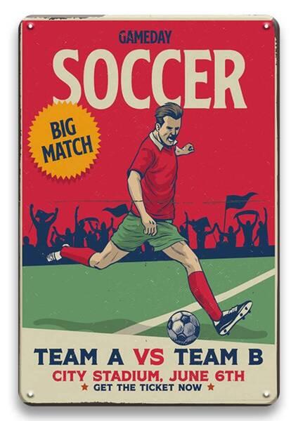 大型サイズ!! 60cm×40cm★お洒落 サッカー★メタル看板★新品