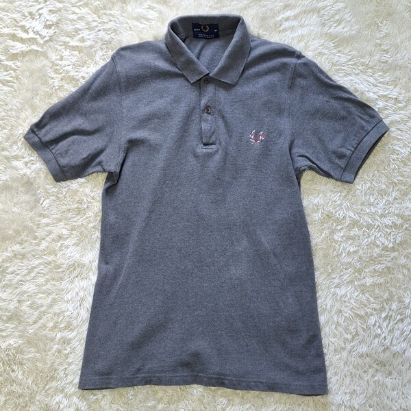フレッド・ペリー FRED PERRY 半袖 ポロシャツ 半袖ポロシャツ 無地 グレー 綿 L位 鹿の子 カラフル月桂樹 イングランド製 洗濯済