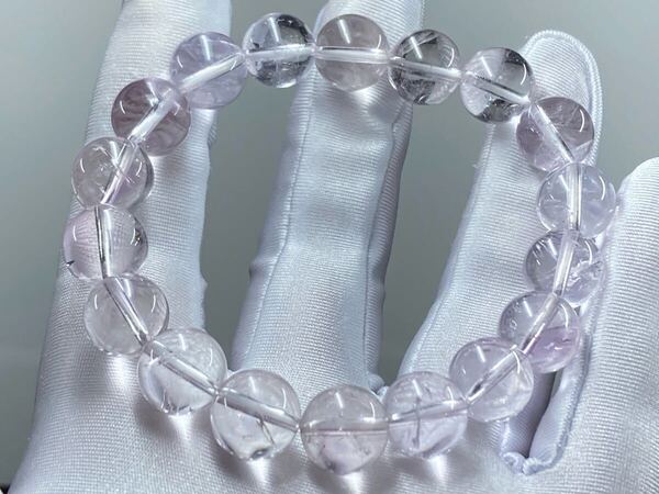 【希少】ネパール ガネッシュヒマール産 ほんのり アメジスト ブレスレット 約11.4mm-12mm 腕周り17cm 0428