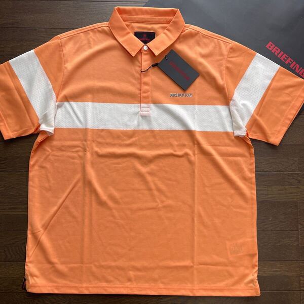 送料無料BRIEFING GOLFブリーフィングMENS PANEL MESHポロシャツBG星条旗モチーフ速乾通気性DRY肌サラSTRETCH希少Orange(大特価L)新品