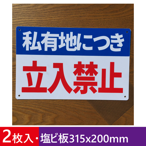 2枚入り塩ビ板 私有地につき 立入禁止 立ち入り禁止 関係者以外看板 注意喚起 案内看板 防犯標識 無断立入禁止畑看板 屋外対応 日本製