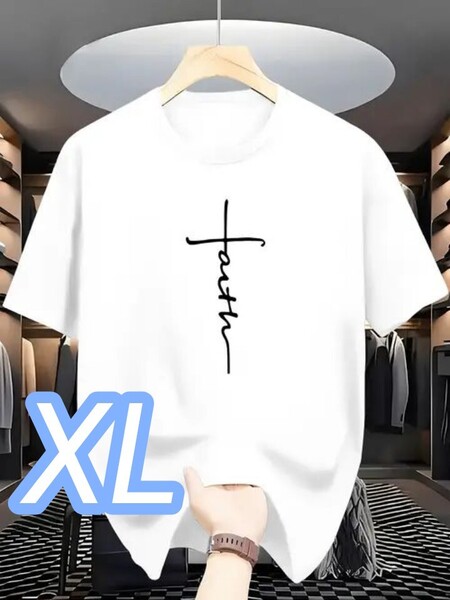 【半袖T】新品★白・XLサイズ《縦Faith》速乾ドライT★スポーツ&ジム&タウン★ ホワイト★半袖Tシャツ