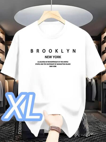 【Tシャツ】新品●白★XLサイズ《Brooklyn》速乾ドライT★プラスサイズ●ジム・アウトドア・部屋着