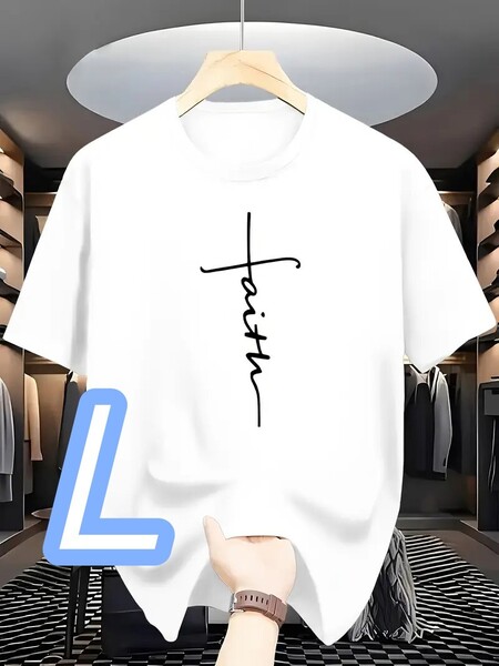 【半袖T】新品★白・Lサイズ《縦Faith》速乾ドライT★スポーツ&ジム&タウン★ ホワイト★半袖Tシャツ