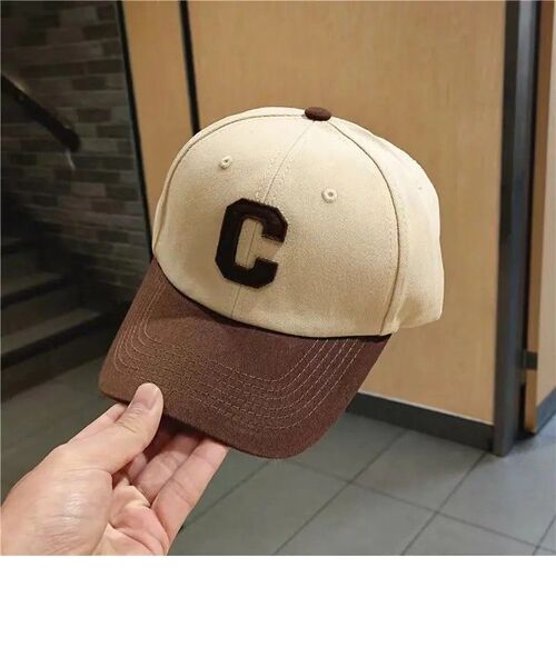 【レターキャップ 】帽子●Cベージュ×(ツバ)茶★新品未使用★男女兼用★ 野球帽ハット男女兼用 ゴルフ コットン