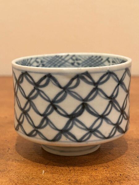 貴重 古伊万里 半筒猪口 七宝繋ぎ紋 ぐい呑 酒器 蕎麦猪口 向付 極上品 古染付 送料無料