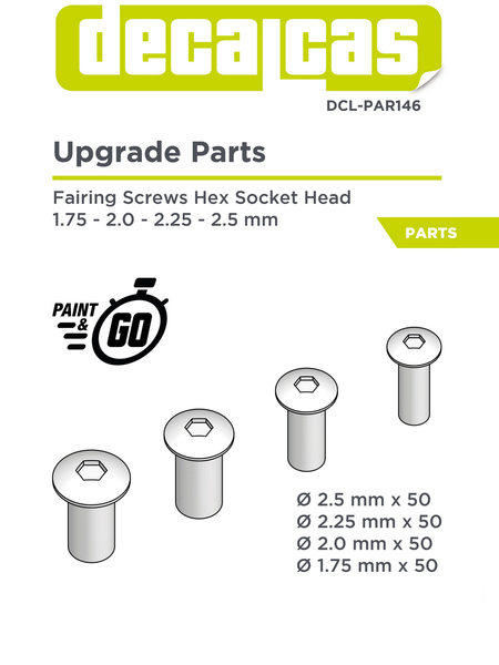 Decalcas DCL-PAR146:フェアリングねじ六角穴付きヘッド - 1.75 ~ 2.5 mm レジンパーツDCLPAR146