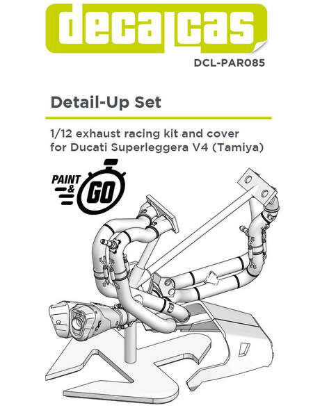 Decalcas DCL-PAR085: 1/12 ドカティ スーパーレッジェーラV4 エキゾースト・レーシング キットとカバー・レジンパーツDCLPAR085