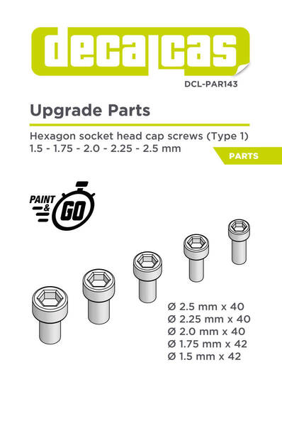 Decalcas DCL-PAR143:六角穴付きボルト - タイプ1 - 1.5 ~ 2.5 mm レジンパーツDCLPAR143