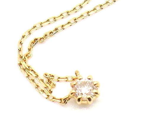 アガット agete一粒ダイヤモンド ネックレス K18YG 0.10ct agete フリル ミルフクリン 0.1ct