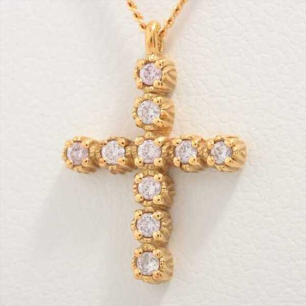 AHKAH 10thアニバーサリークロスネックレス K18 ダイヤモンド10P ゴールド ペンダント 0.165ct
