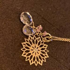 ageteアガット K10チャーム フラワーダイヤ チャーム&ストーンチャーム&80cmチェーンSETセット 透かし ダイヤ ペンダント ネックレス