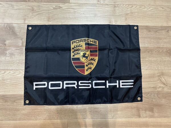 約60x90cm ポルシェ フラッグ バナー タペストリー 旗 ガレージ装飾 PORSCHE 世田谷 ドイツ フェラーリ ロゴ 911 お部屋の装飾 黒