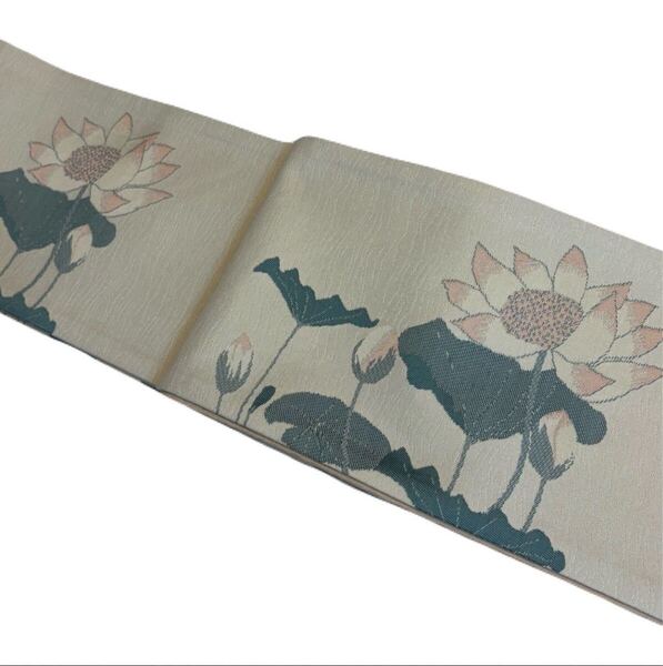 【新品未使用】おりびと正絹半幅帯 蓮の花 お洒落 上品 シック 長尺