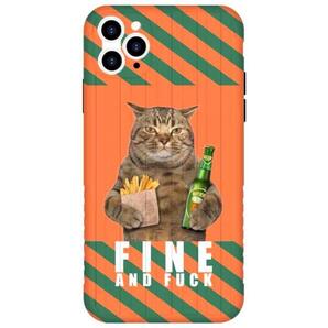 ☆SALE☆ FINE & FUCK キャット iPhone12ケース 液晶フィルム付き オレンジ 猫