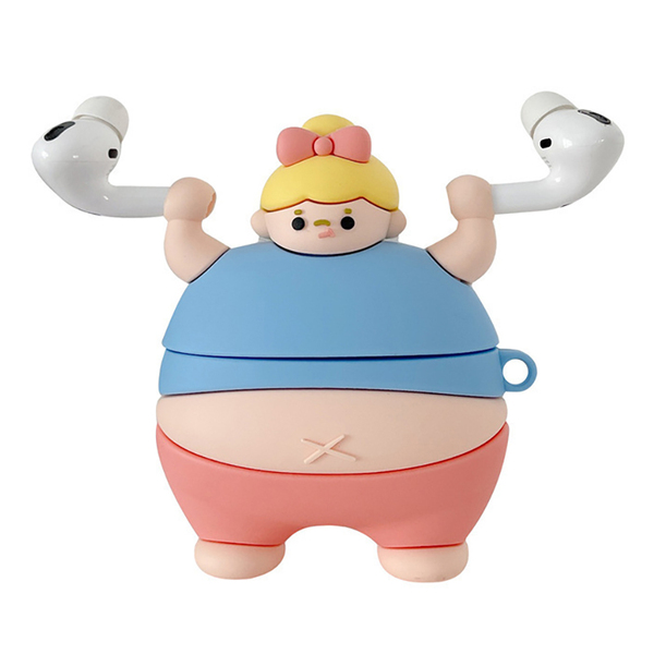 ウェイトリフティング 女の子 AirPods Pro ケース カラビナ付き カバー おデブちゃん ジム ダイエット エアポッツ エアポッズ プロ