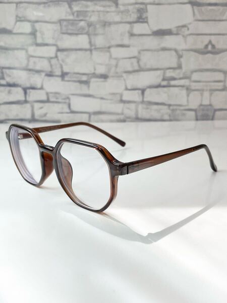 Zoff SPRING TREND ZA241013-43A1 ゾフ 多角形型 クリアブラウン 眼鏡 良品
