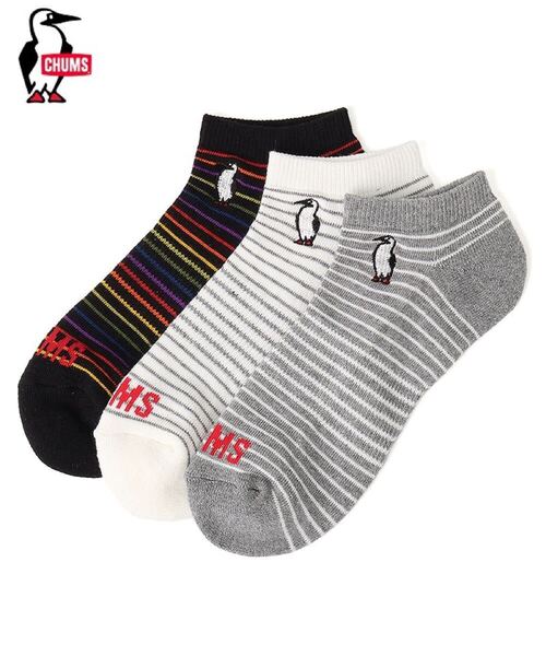 CHUMS 3P Booby Border Ankle Socks チャムス 3P ブービー ボーダーアンクル ソックス/靴下(メンズ対応サイズ)CH06-1126/M(25〜27cm)