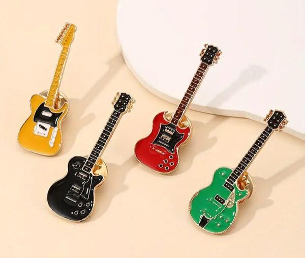 ギター ピンバッジ 4個セット フェンダー レスポール ギブソン SG ロック