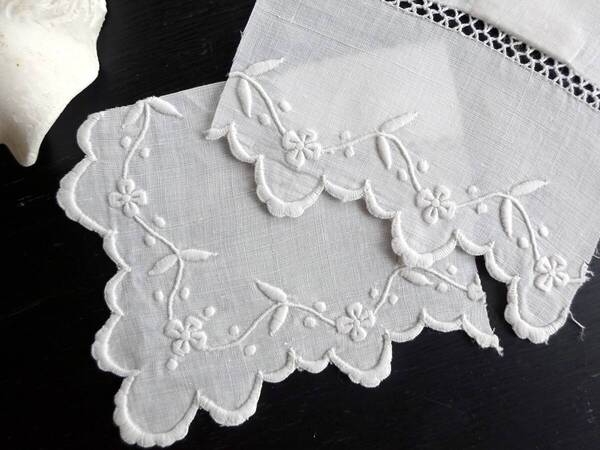 フランス レース 花刺繍 トリム 綿レース クロッシェ ニードル スカラップ 装身具 アンティーク
