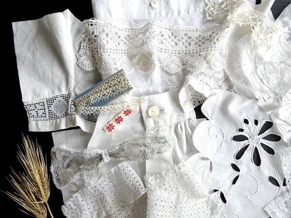 フランス レース 13点 刺繍 トリム 綿レース クロッシェ ニードル バテン タティング リバー スカラップ 装身具 アンティーク a7