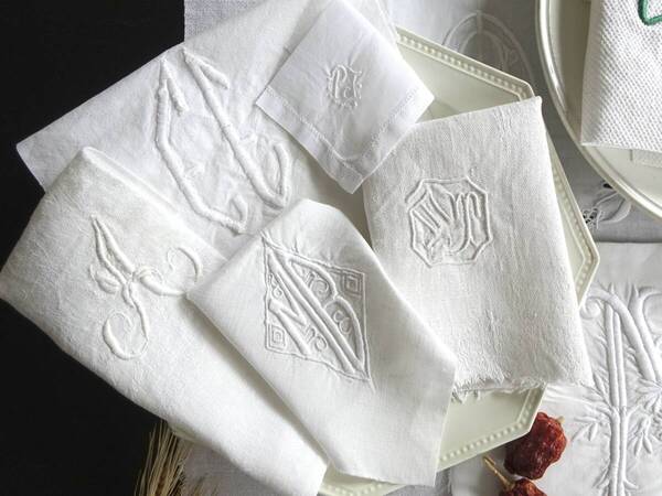 1900年代 フランス 5点 刺繍 立体 モノグラム イニシャル 創作素材 衣装 テキスタイル アンティーク