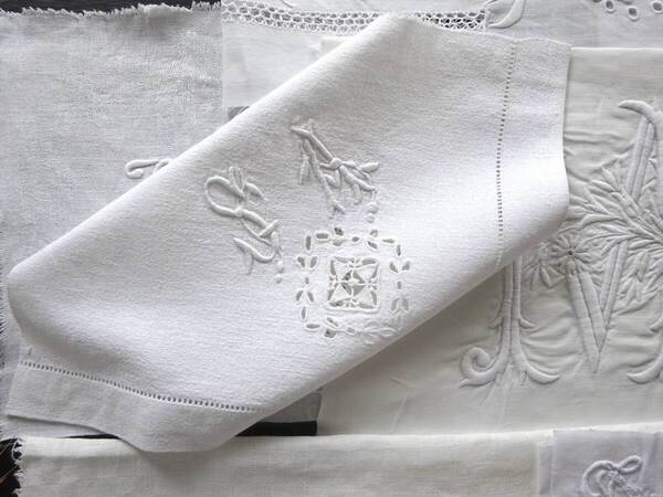 1900年代 フランス 刺繍 立体 モノグラム イニシャル 創作素材 衣装 テキスタイル アンティーク