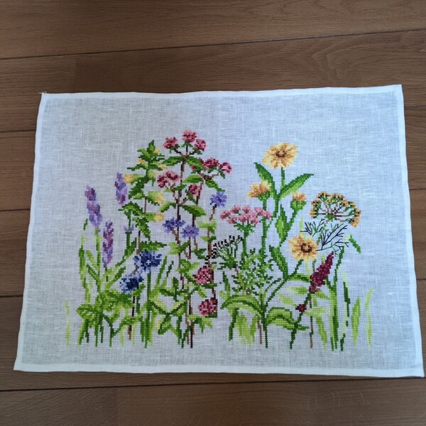 刺繍 クロスステッチ 完成品 ハンドメイド 花柄 美品