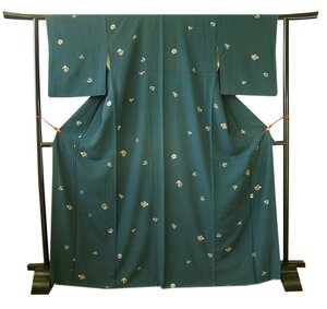 時代屋 裄66.7cm お茶事 縮緬地 小紋 正絹 未使用 仕付糸付 袷 155cm~161cm KK930